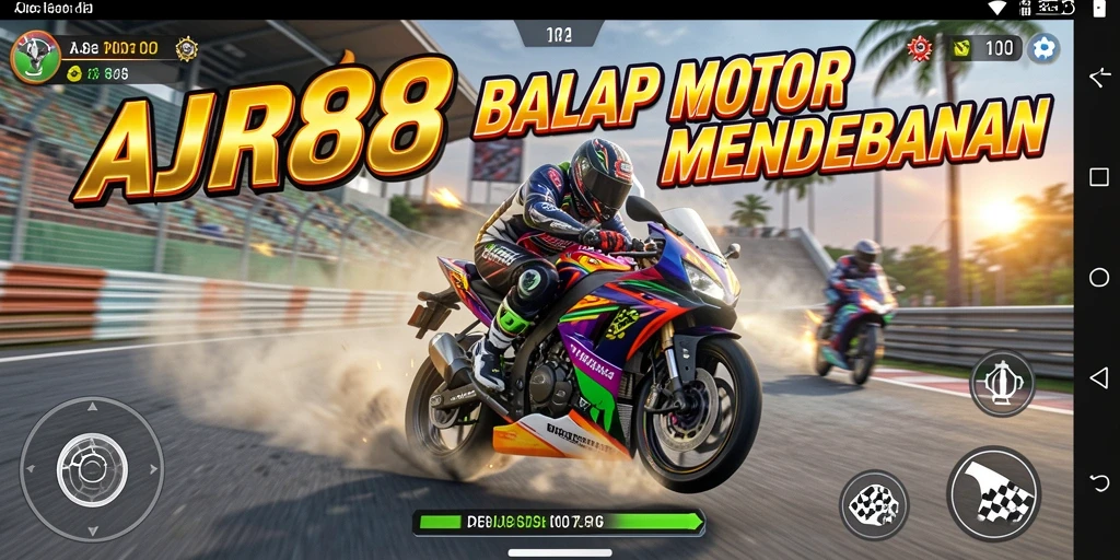 Tampilan gameplay AJR88 dengan aksi balap motor yang mendebarkan.