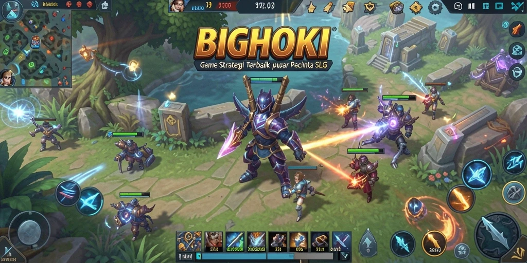 Tampilan gameplay menarik dari BIGHOKI dengan elemen strategi SLG.