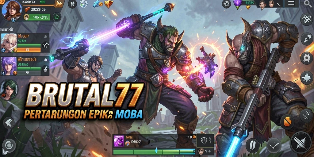 Gameplay seru di BRUTAL77 dengan aksi pertarungan tim.