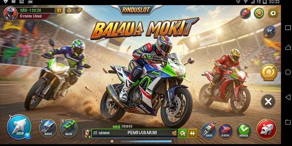 Tangkapan layar utama RINDUSLOT menampilkan aksi balapan motor yang mengasyikkan.