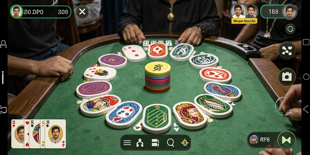 Screenshot utama RP8 yang menampilkan gameplay Gaple yang seru.