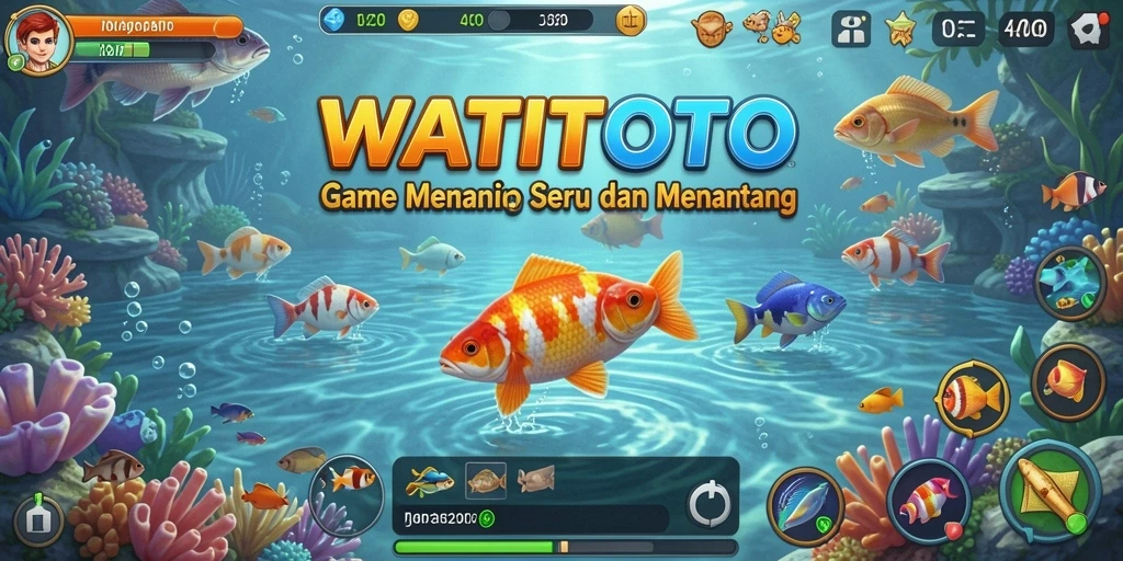 Screenshot utama WATITOTO menampilkan gameplay memancing yang realistis.